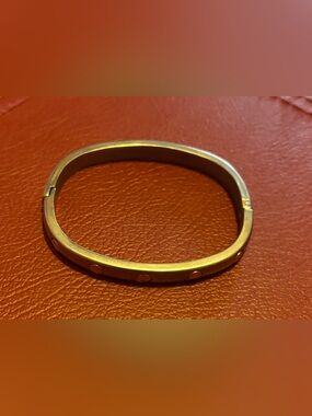 ✨Vintage Silver Hinged Bangle Bracelet with Gold Screw-Head Accents